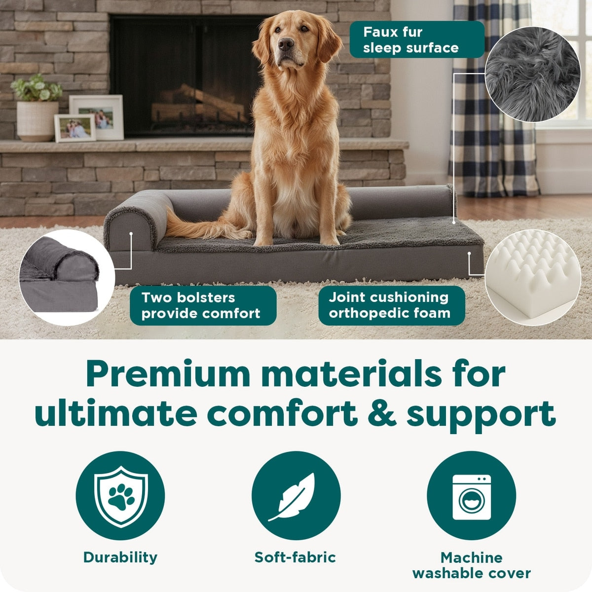 Orthopedic Plush Chaise Pet Bed