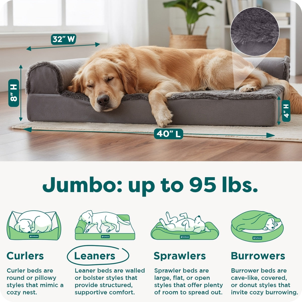 Orthopedic Plush Chaise Pet Bed
