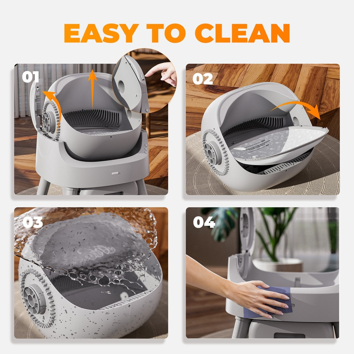Open-Top Self-Cleaning Cat Litter Box