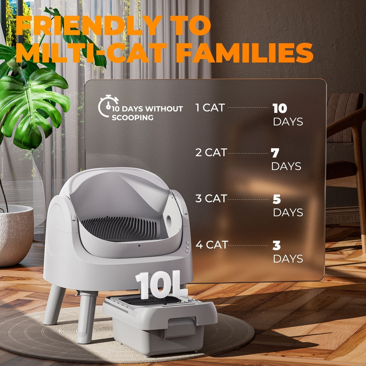 Open-Top Self-Cleaning Cat Litter Box