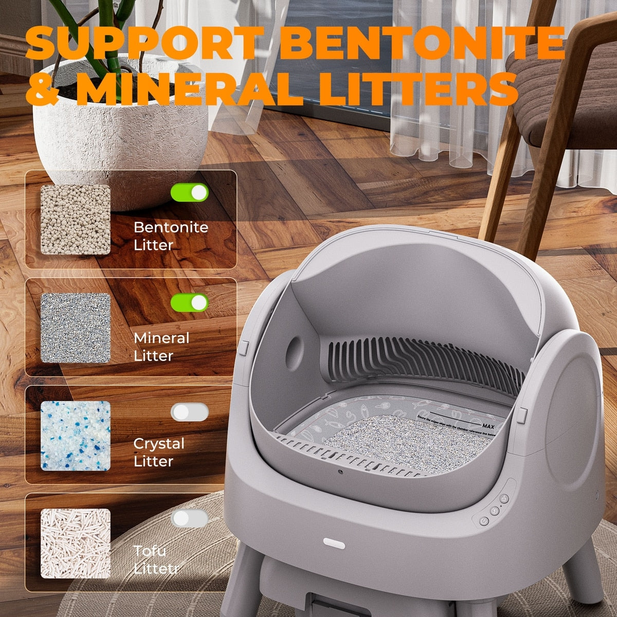 Open-Top Self-Cleaning Cat Litter Box