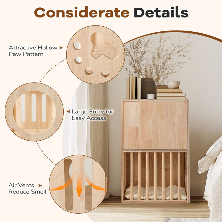 2-Tier Wooden Cat Condo with Washable Cushions