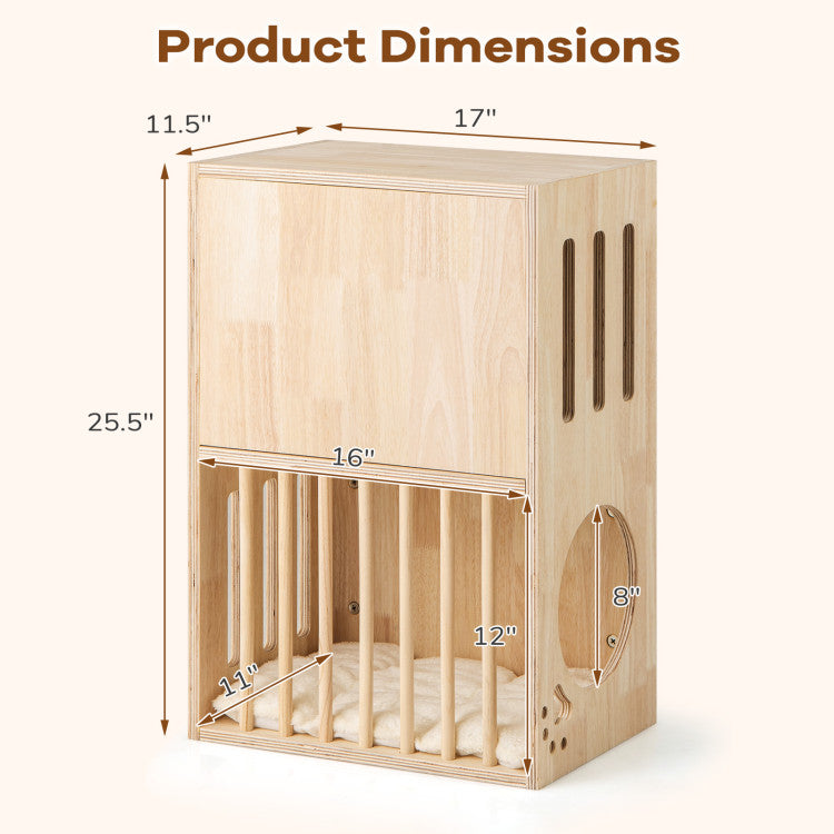 2-Tier Wooden Cat Condo with Removable Cushions