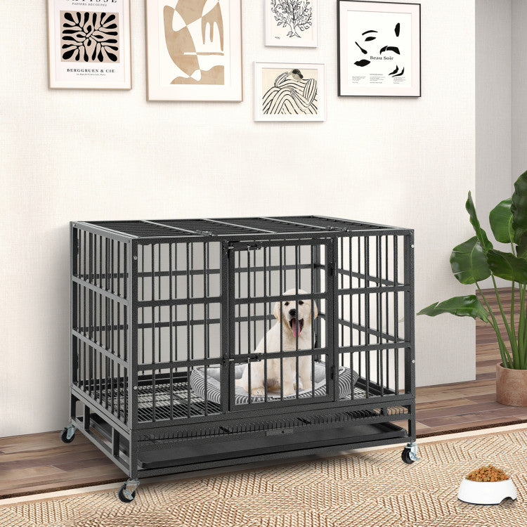 Foldable Heavy-Duty Rolling Dog Crate