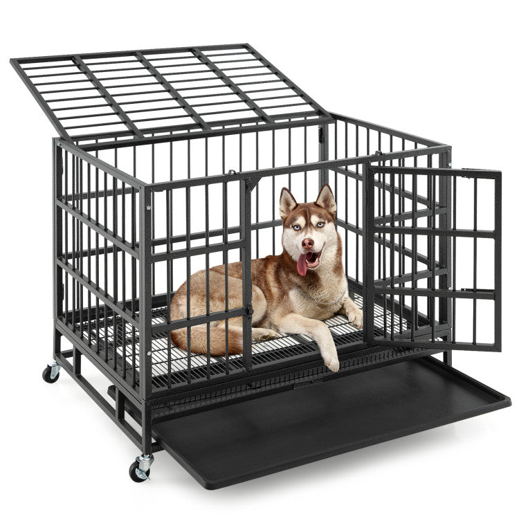 Foldable Heavy-Duty Rolling Dog Crate