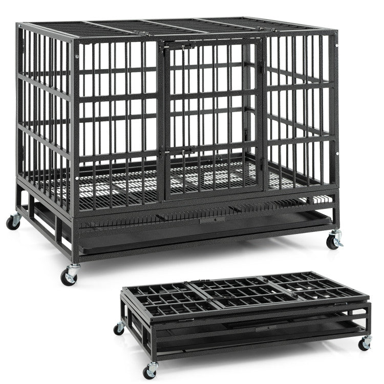 Foldable Heavy-Duty Rolling Dog Crate