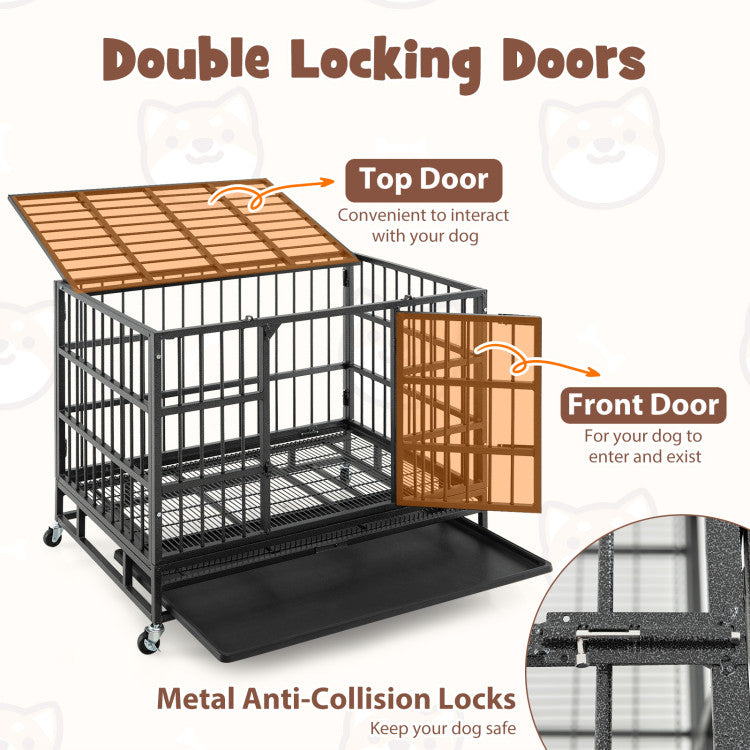 Foldable Heavy-Duty Rolling Dog Crate