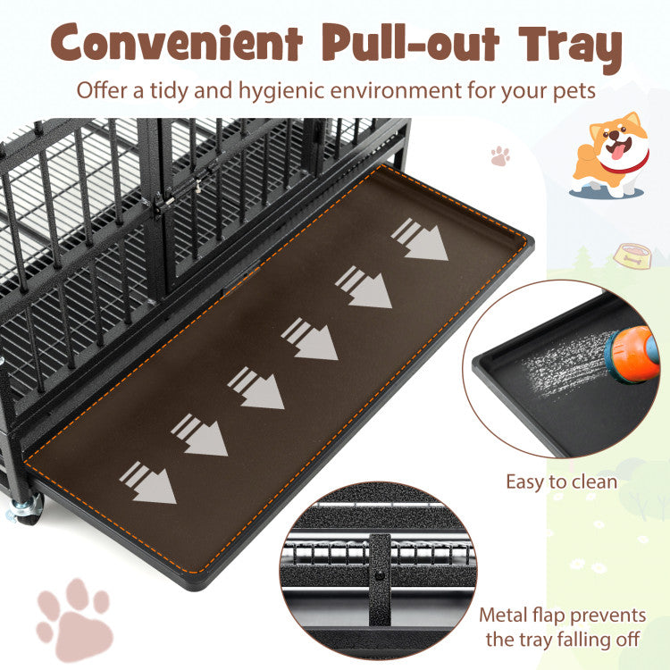 Foldable Heavy-Duty Rolling Dog Crate