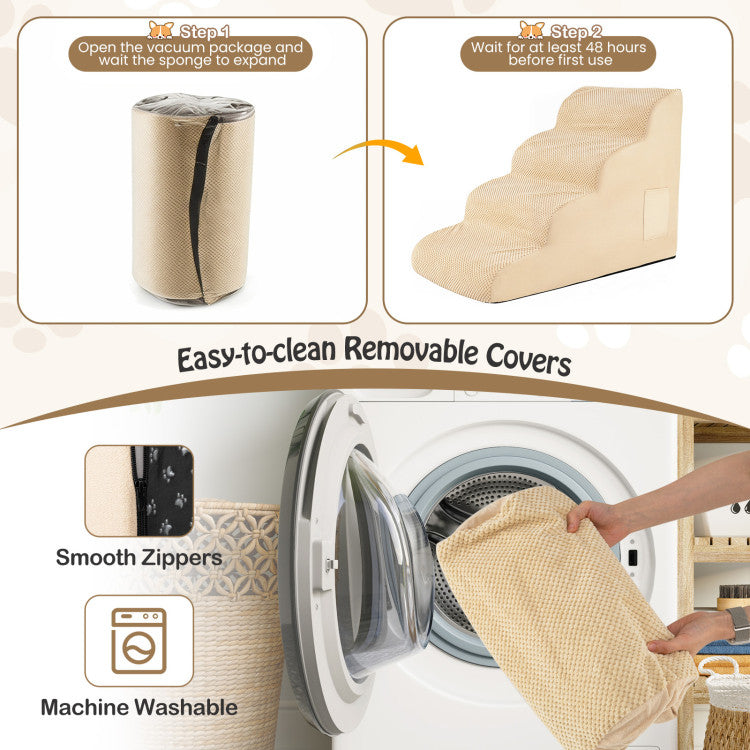 4-Tier Non-Slip Foam Pet Steps
