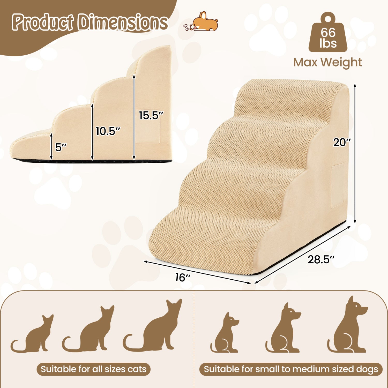 4-Tier Non-Slip Foam Pet Steps