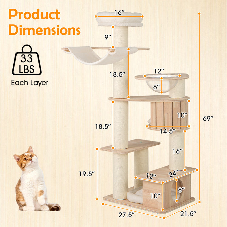 69-Inch Wooden Cat Tree