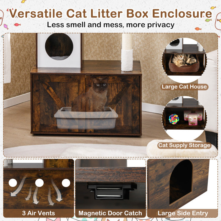 59-Inch Cat Tree with Litter Box Enclosure