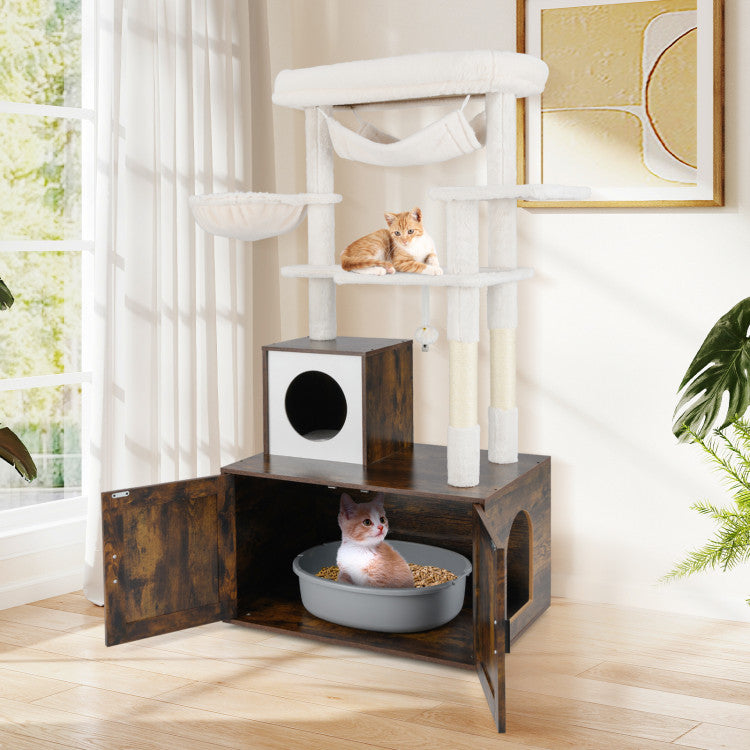 59-Inch Cat Tree with Litter Box Enclosure