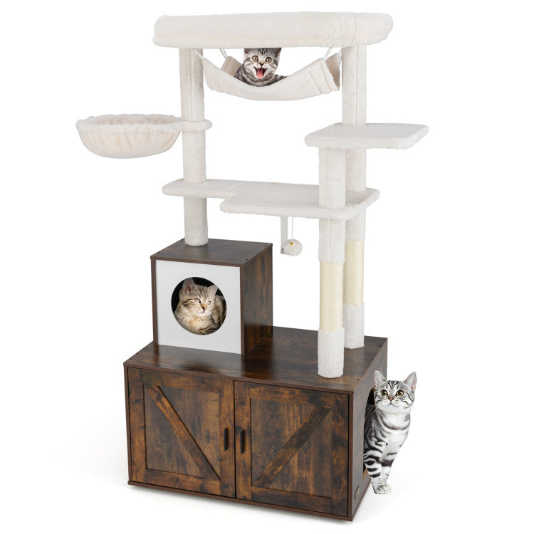 59-Inch Cat Tree with Litter Box Enclosure