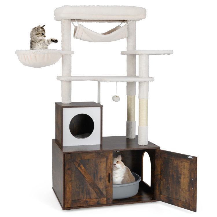 59-Inch Cat Tree with Litter Box Enclosure