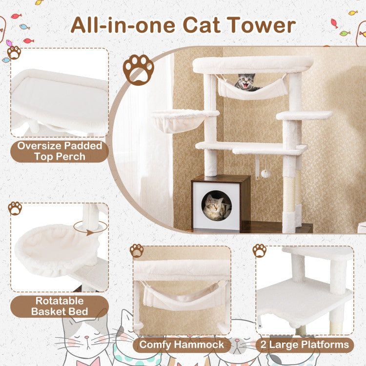 59-Inch Cat Tree with Litter Box Enclosure