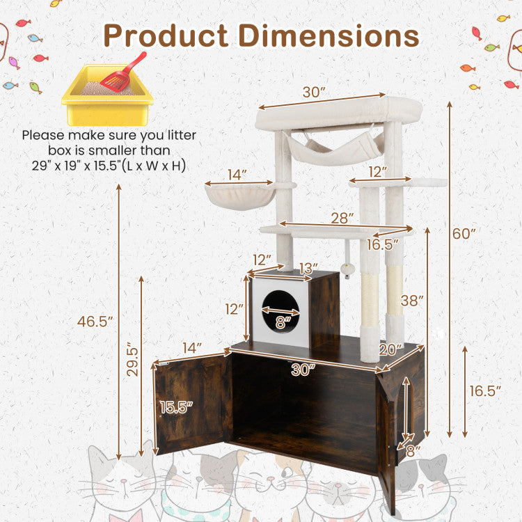 59-Inch Cat Tree with Litter Box Enclosure