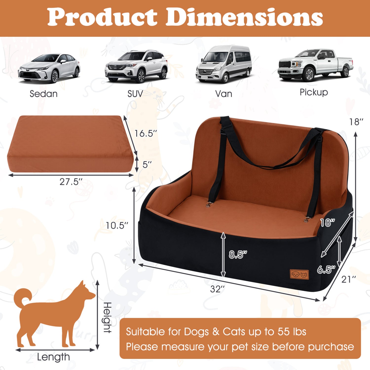 Orthopedic Dog Car Booster Seat