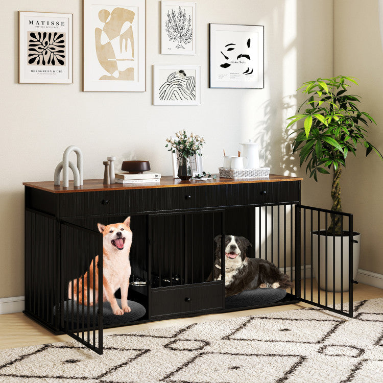 2-Dog Crate & Feeding Cabinet