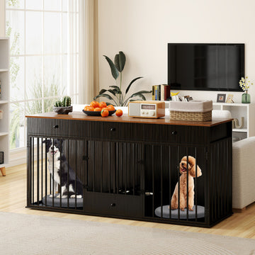 2-Dog Crate & Feeding Cabinet