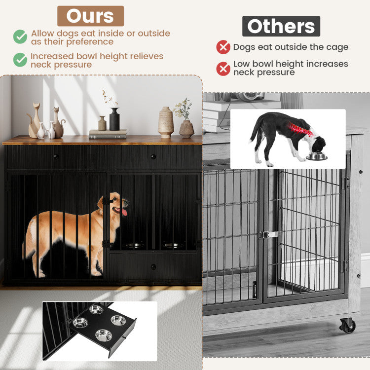 2-Dog Crate & Feeding Cabinet