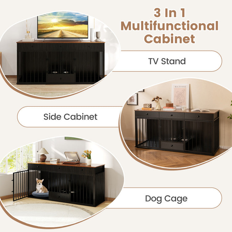 2-Dog Crate & Feeding Cabinet