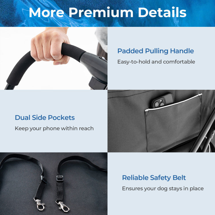 3-in-1 Double Pet Stroller with Two Detachable Carriers