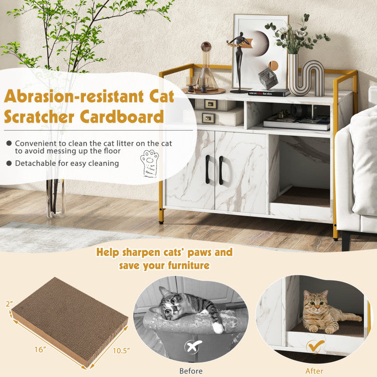 Hidden Cat Litter Box Cabinet with Storage & Scratching Board
