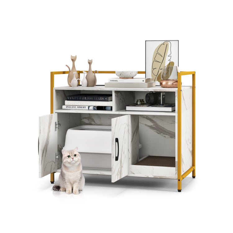 Hidden Cat Litter Box Cabinet with Storage & Scratching Board