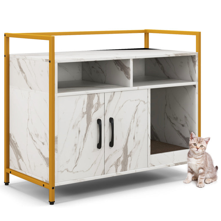 Hidden Cat Litter Box Cabinet with Storage & Scratching Board