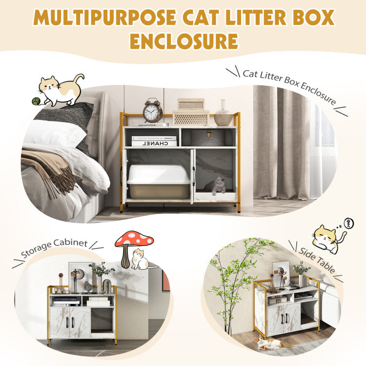 Hidden Cat Litter Box Cabinet with Storage & Scratching Board