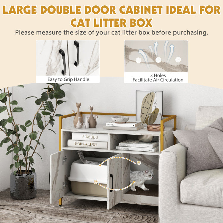 Hidden Cat Litter Box Cabinet with Storage & Scratching Board