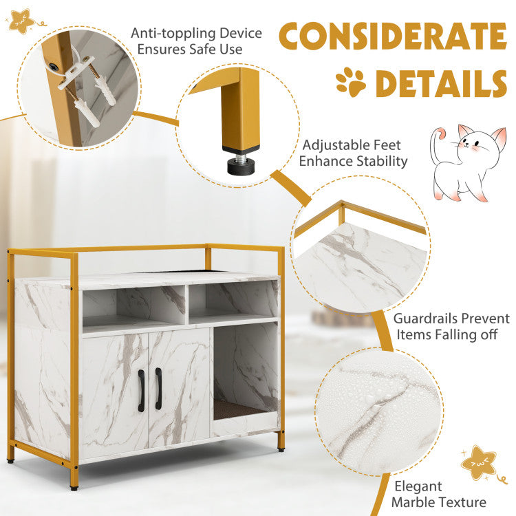 Hidden Cat Litter Box Cabinet with Storage & Scratching Board