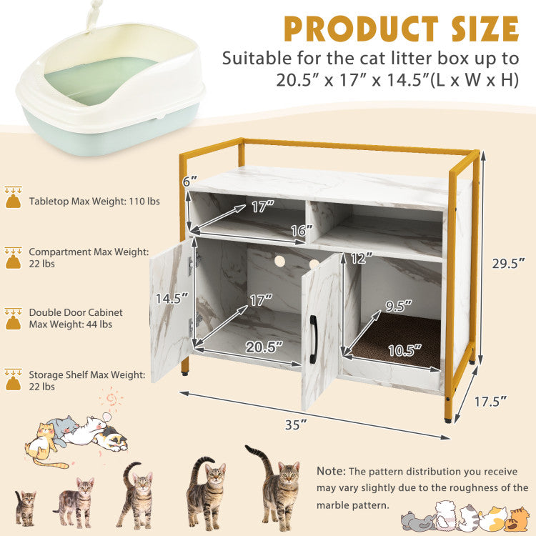 Hidden Cat Litter Box Cabinet with Storage & Scratching Board