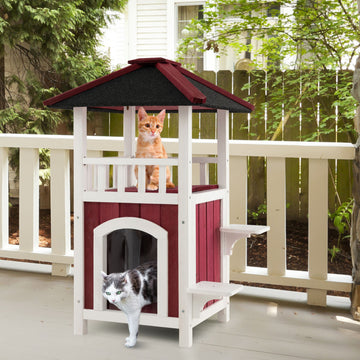2-Story Weatherproof Wooden Cat House