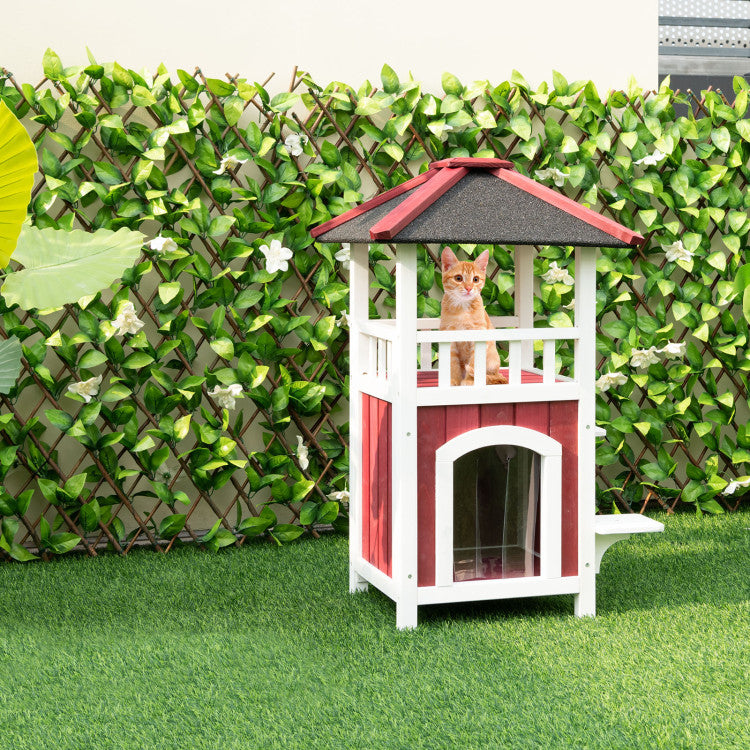 2-Story Weatherproof Wooden Cat House