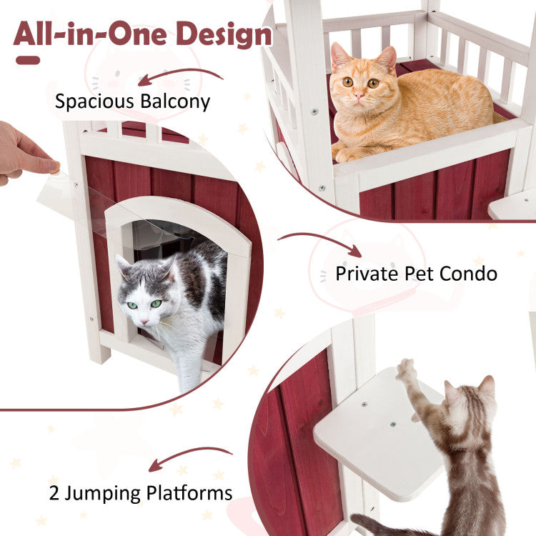 2-Story Weatherproof Wooden Cat House