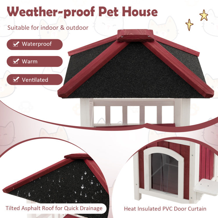 2-Story Weatherproof Wooden Cat House
