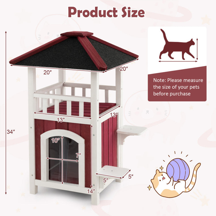 2-Story Weatherproof Wooden Cat House