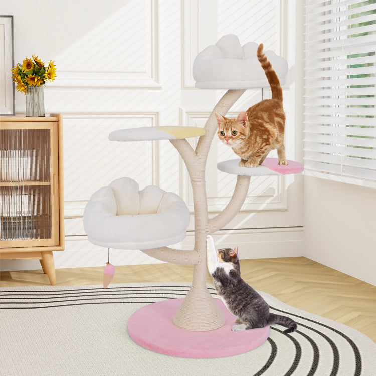 Plush Multi-Level Cat Tree Tower with Dual Perches & Scratching Posts