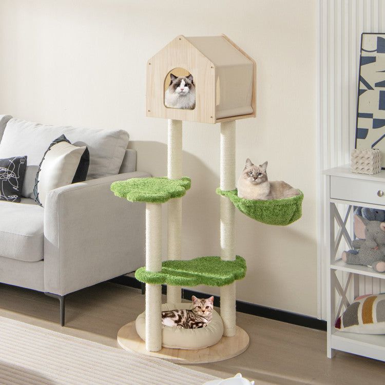 55-Inch Wooden Cat Tree