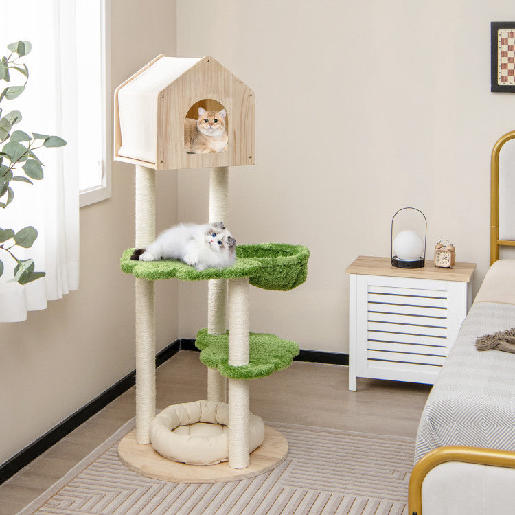 55-Inch Wooden Cat Tree