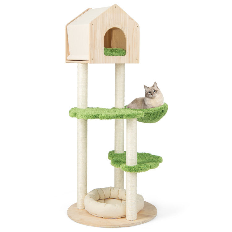 55-Inch Wooden Cat Tree