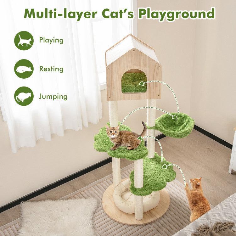 55-Inch Wooden Cat Tree