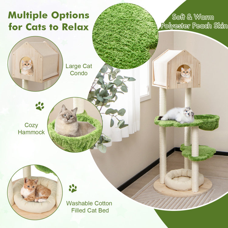 55-Inch Wooden Cat Tree