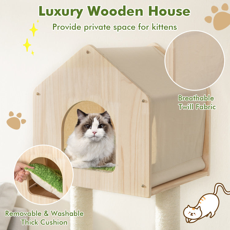 55-Inch Wooden Cat Tree