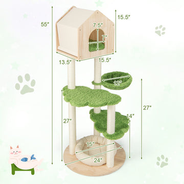 55-Inch Wooden Cat Tree