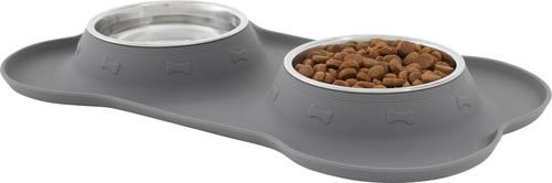 Double Stainless Steel Pet Bowl with Silicone Mat