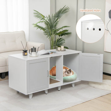 2-Door Hidden Cat Litter Box Cabinet with Scratching Board