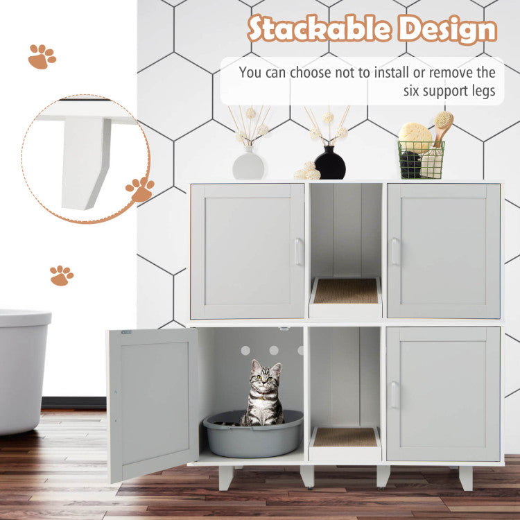 2-Door Hidden Cat Litter Box Cabinet with Scratching Board